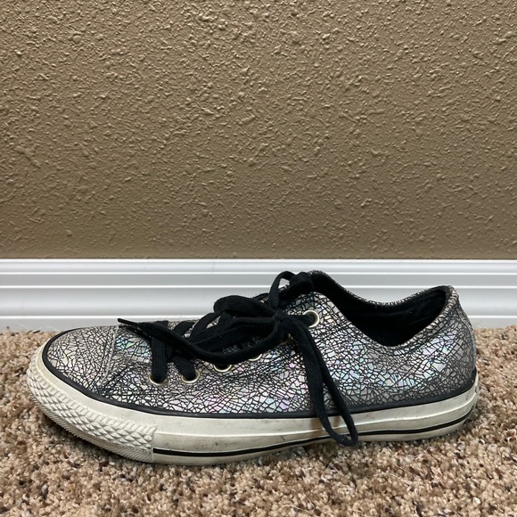 Converse All Star Multicolor Silver Shimmer Opal Cracked Leather Sneakers SZ 7 - Picture 6 of 12